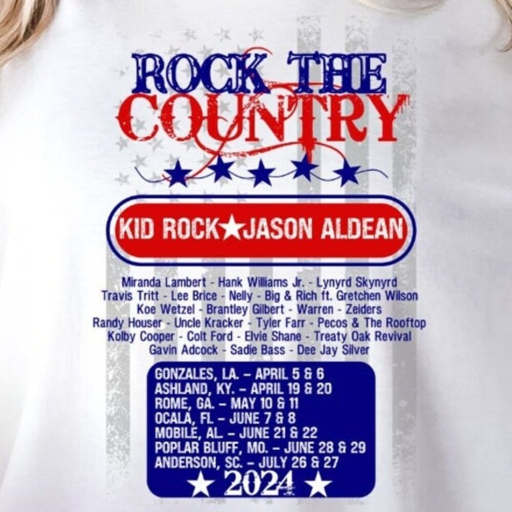 Rock The Country 2024 Concert Graphic T-Shirt Jason Aldean Kid Rock Fan Tee 91 - Picture 2 of 5